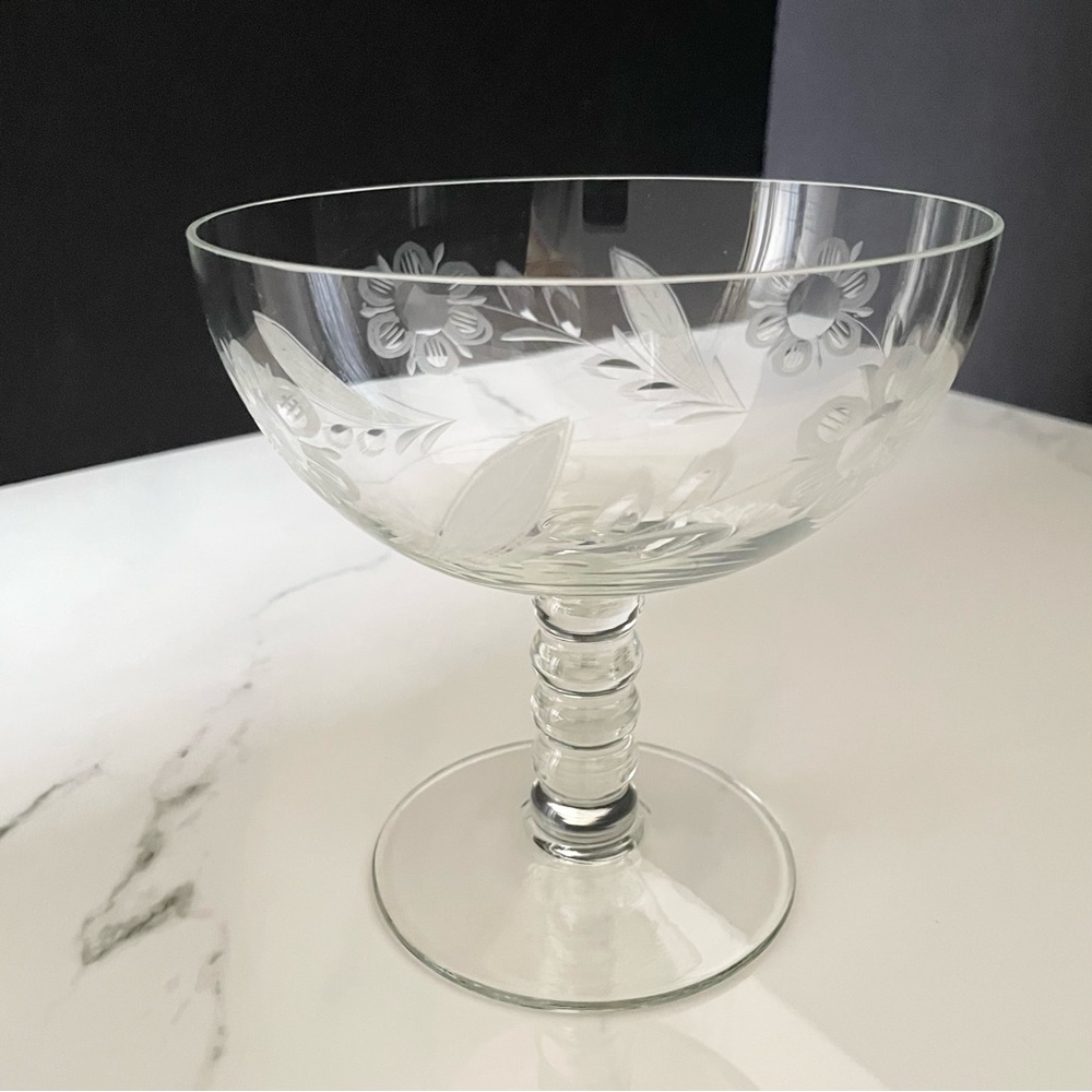 Etched Floral Glass Compote - Candlewick